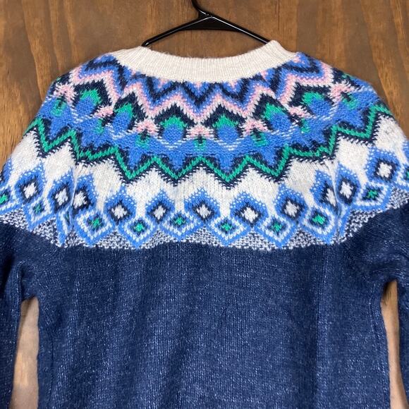 Old Navy Womens Sweater Blue Festive Fair Isle Knitted Wool Blend Small - Picture 11 of 12